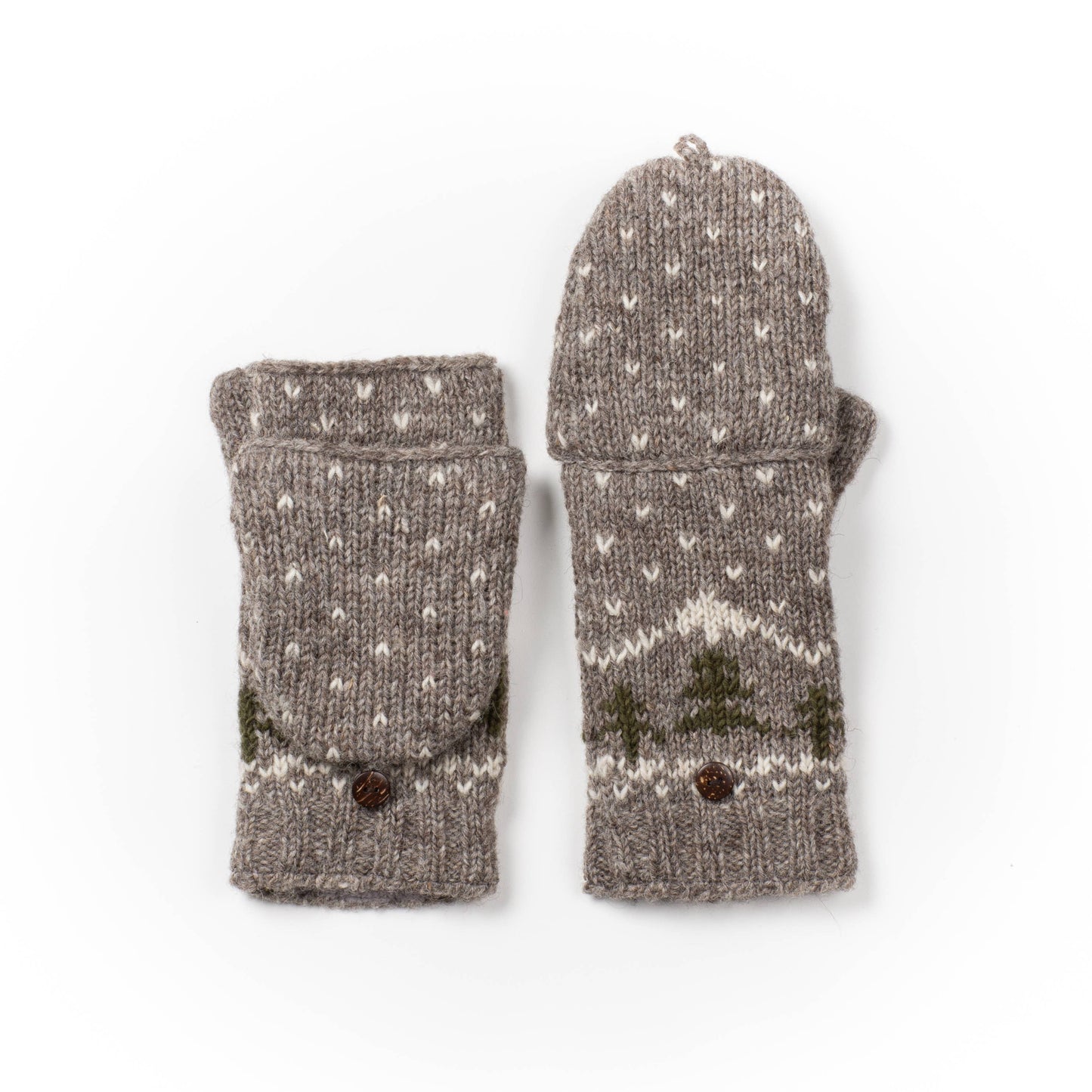 Appalachian convertible mittens – wool knit tree design