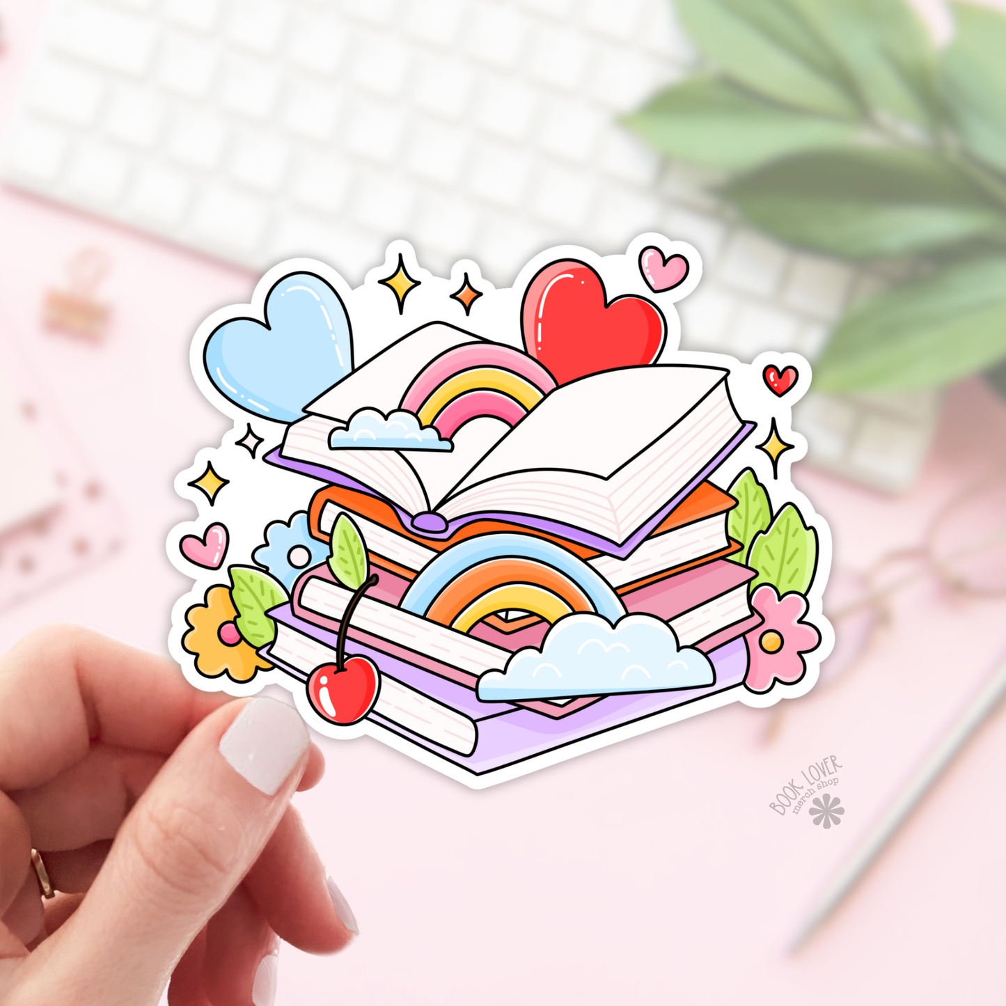 Happy book pile sticker