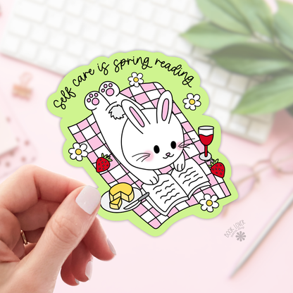 Self care is spring reading sticker