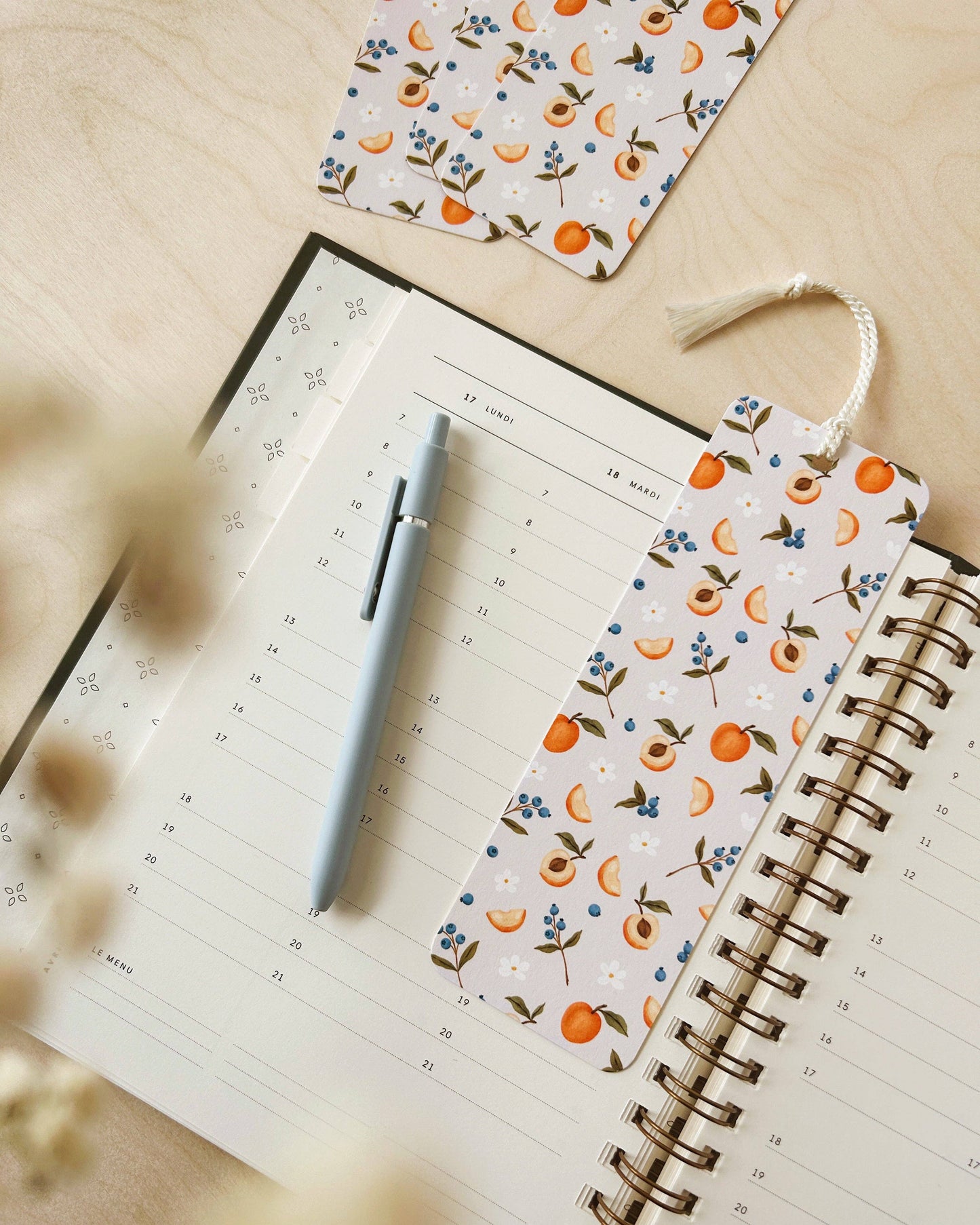 Blueberries and peaches bookmark