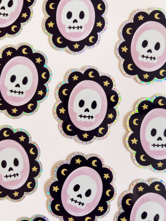 Glitter skull sticker