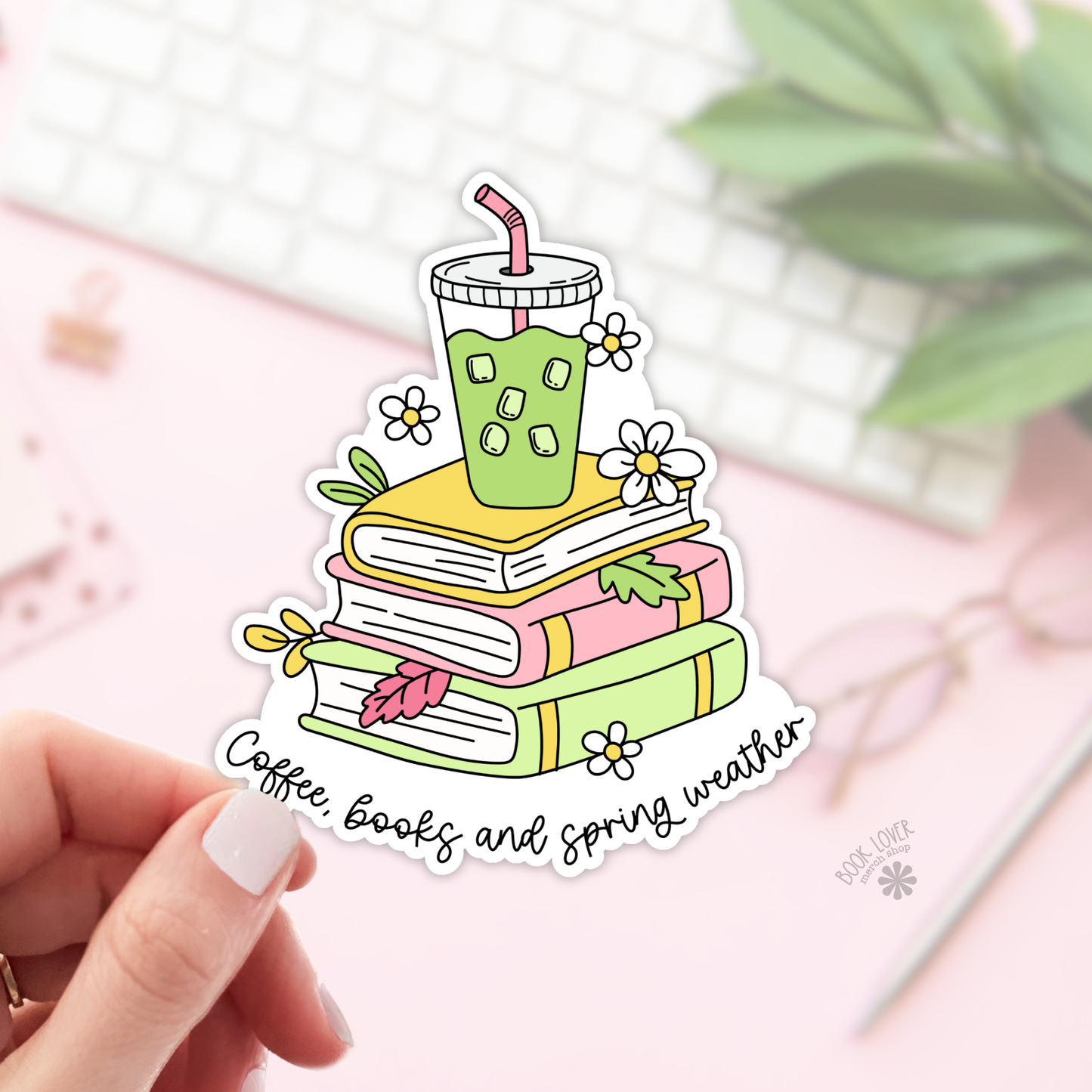 Coffee, books and spring weather sticker
