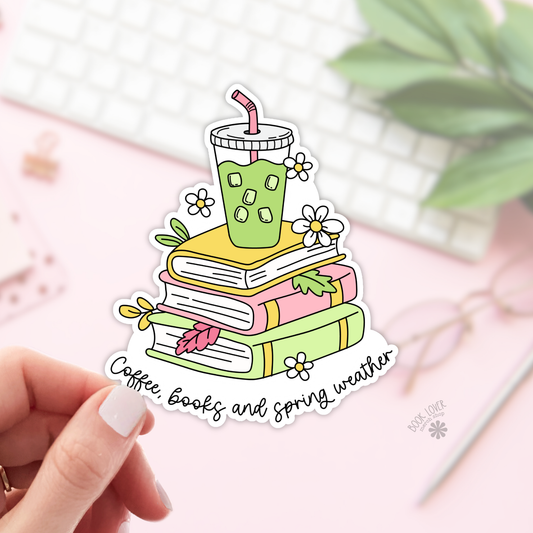 Coffee, books and spring weather sticker