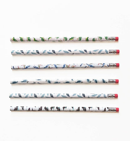 Set of 6 bird-themed pencils