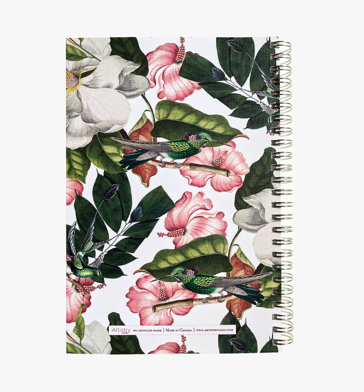 Magnolia flowers & hummingbirds hardcover spiral notebook