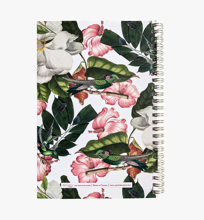 Magnolia flowers & hummingbirds hardcover spiral notebook