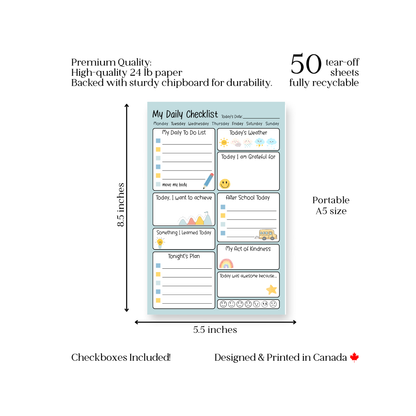 Kids daily activity checklist: 50-page notepad