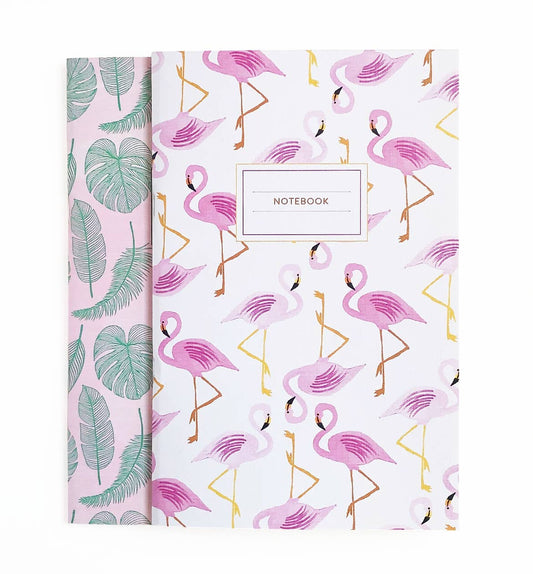 Vintage flamingos & tropical leaves notebooks (2-pack)