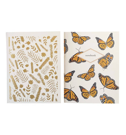 Monarch butterflies & gold foil leaves pocket notebooks (2-pack)