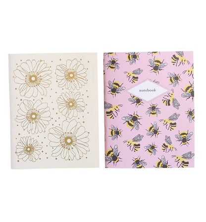 Bees & gold foil flowers pocket notebooks (2-pack)