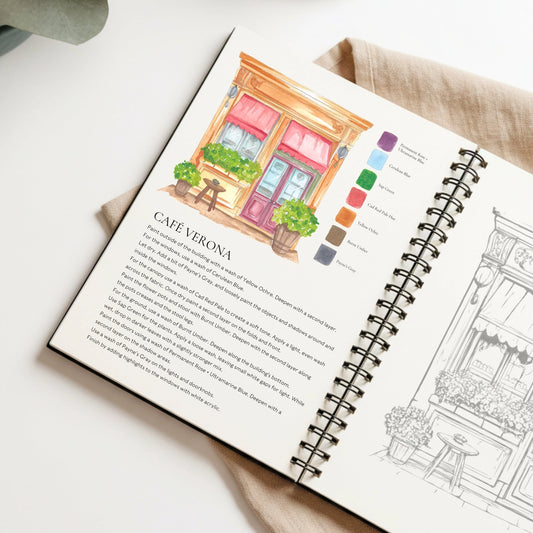 Cozy cafés watercolor workbook
