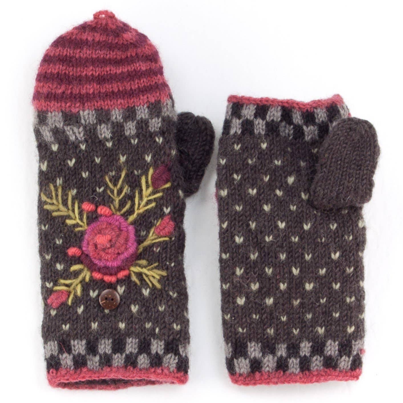 Aubrey floral embroidered wool reading mitts