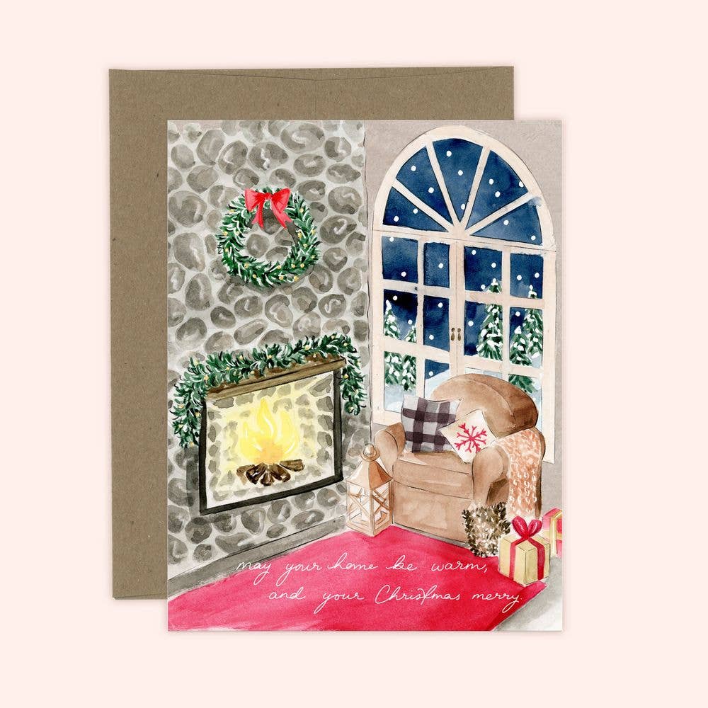 Warm home, Merry Christmas greeting card
