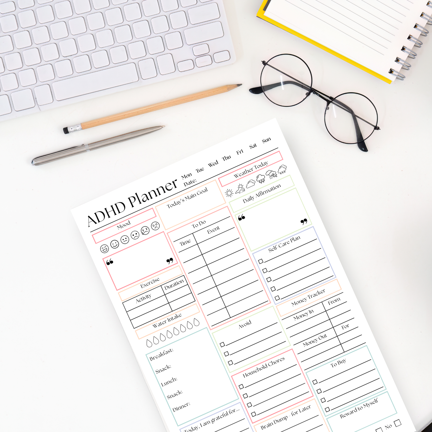 ADHD daily productivity planner