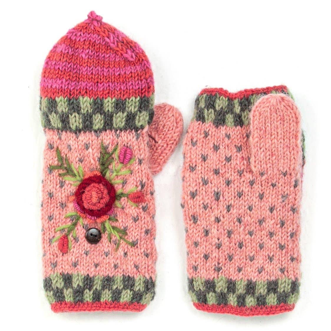 Aubrey floral embroidered wool reading mitts