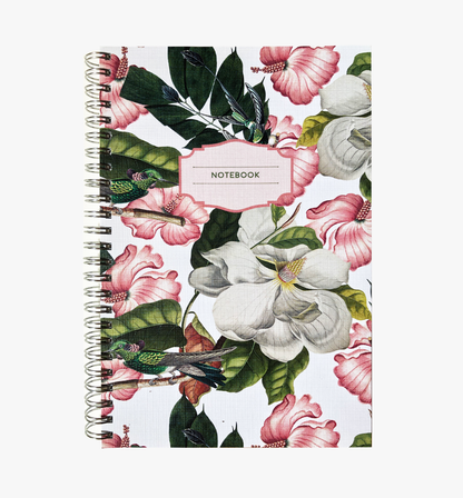 Magnolia flowers & hummingbirds hardcover spiral notebook