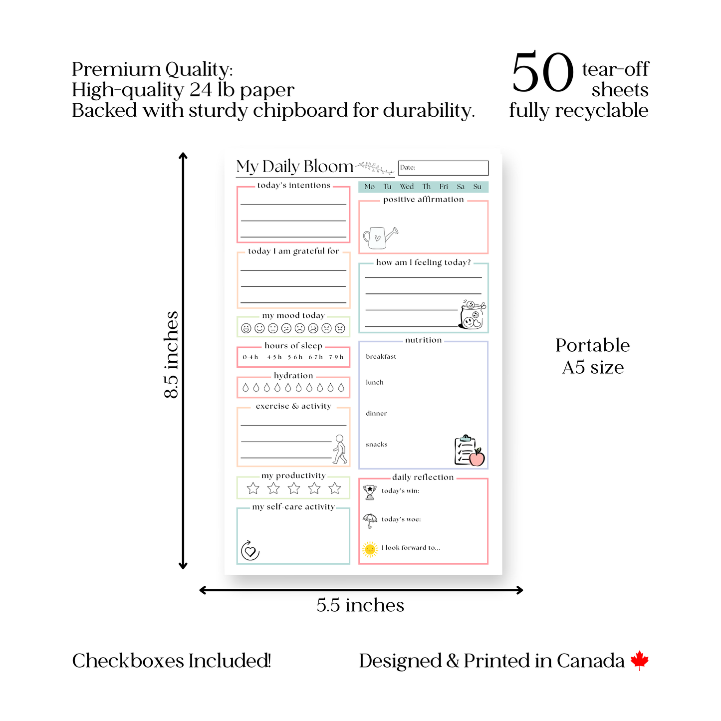 My daily bloom self-care planner: 50-page notepad