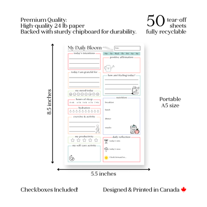 My daily bloom self-care planner: 50-page notepad