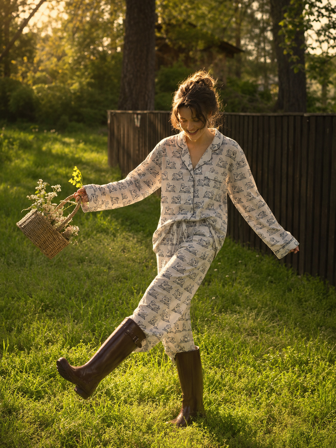 The cottage swan long pajama set: Nottawa Cottage Bookstore x 2DA Market