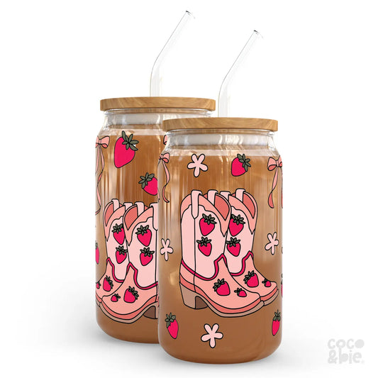 Boots & berries 16oz glass tumbler