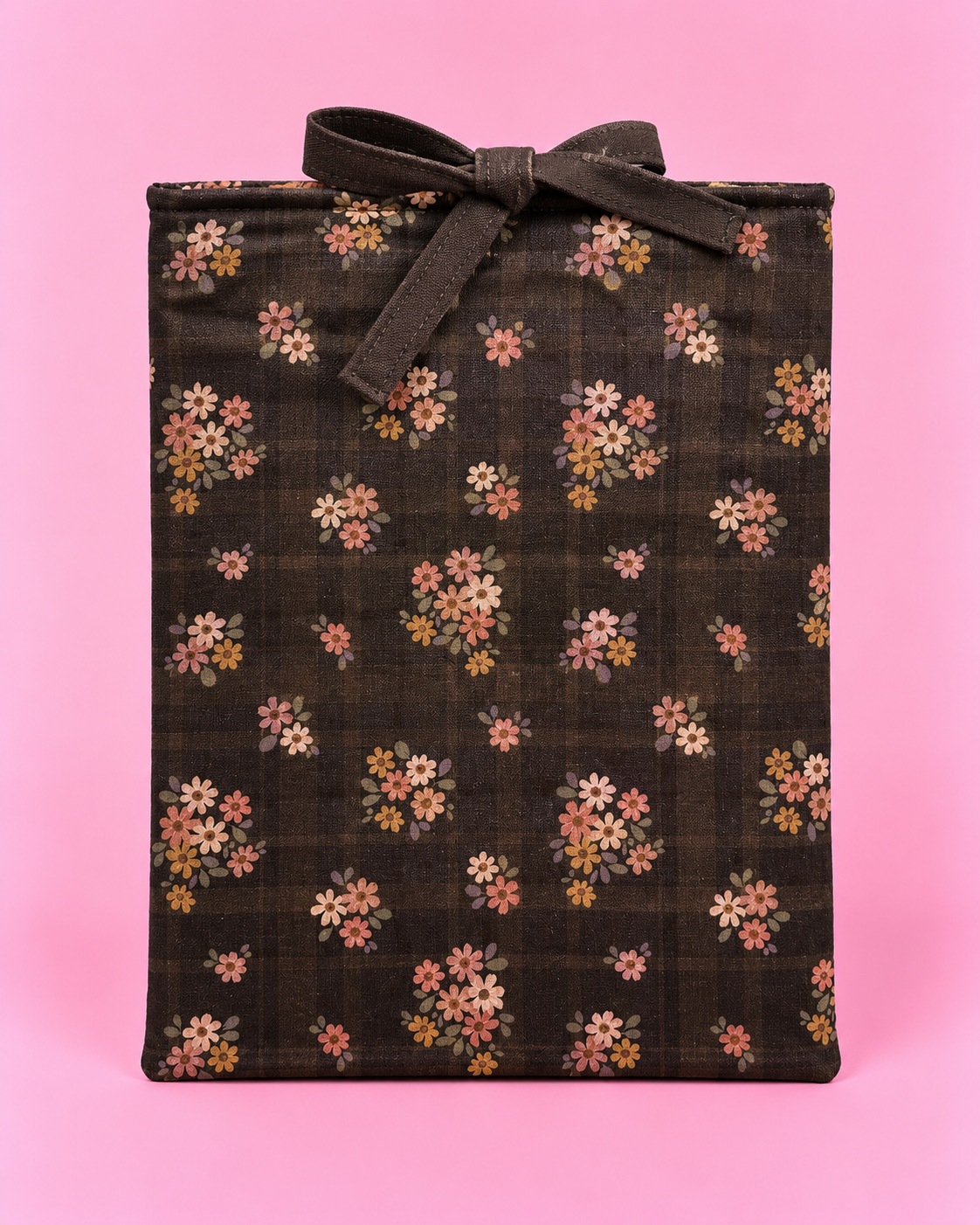 Brown floral gingham book sleeve