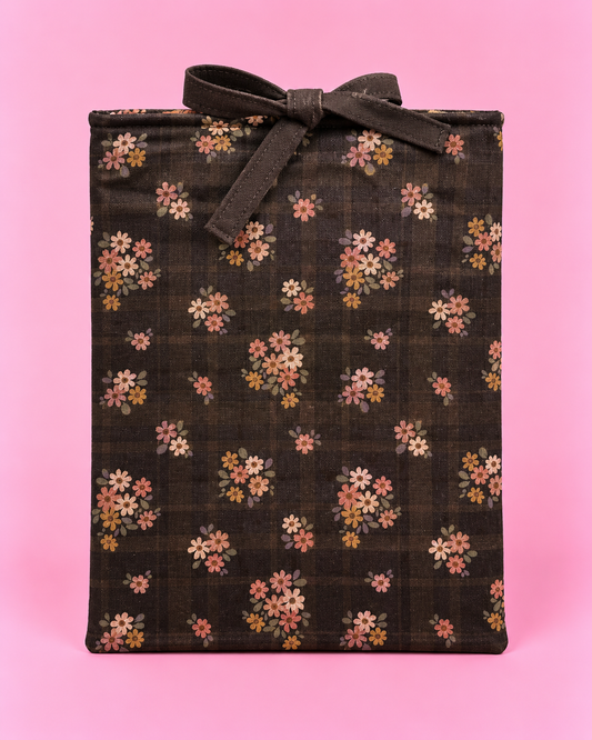 Brown floral gingham book sleeve