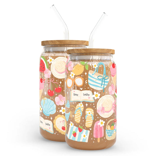 Hello summer 16oz glass tumbler