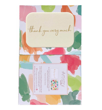 Gold foil thank you boxed cards, brushstrokes dots envelopes