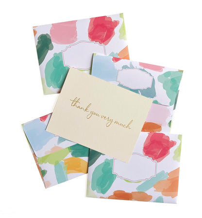 Gold foil thank you boxed cards, brushstrokes dots envelopes