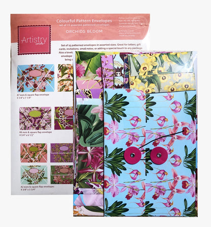 Colourful assorted patterned envelopes - orchid theme pack