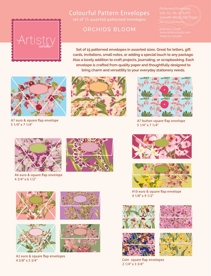 Colourful assorted patterned envelopes - orchid theme pack