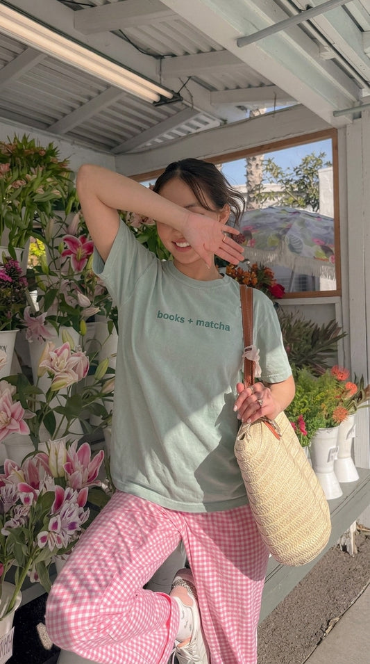 Books + matcha t-shirt (bay green)