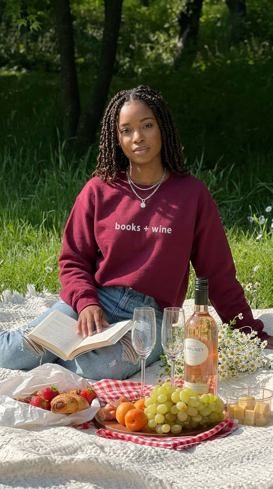 Books + wine embroidered sweatshirt (maroon)
