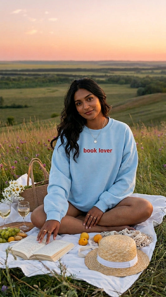 Book lover embroidered sweatshirt (blue)
