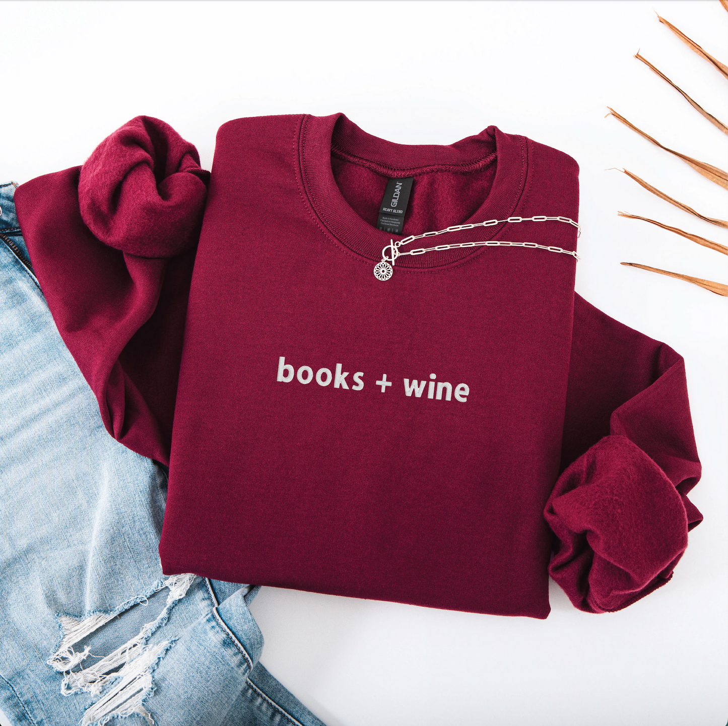 Books + wine emrboidered sweatshirt (maroon)