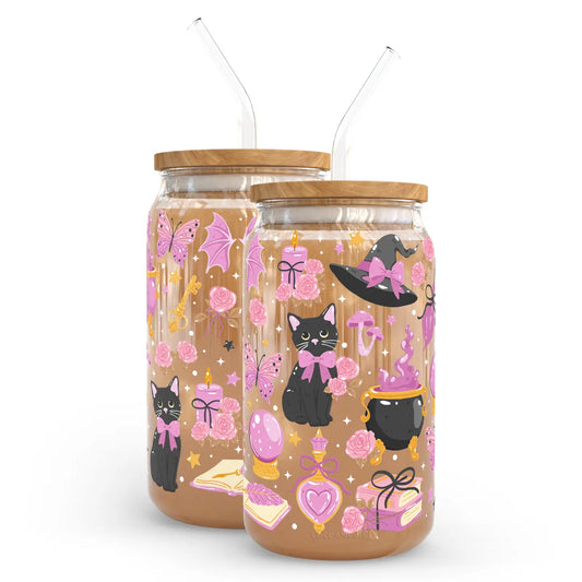 Witchy kitten 16oz glass tumbler
