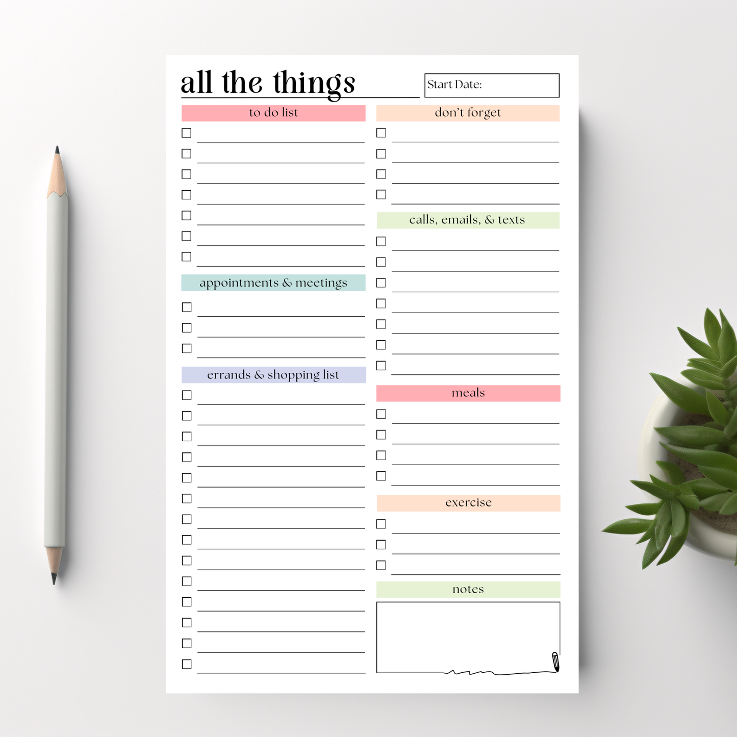 All the things to-do list: 50-page notepad