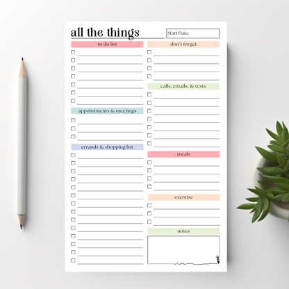 All the things to-do list: 50-page notepad