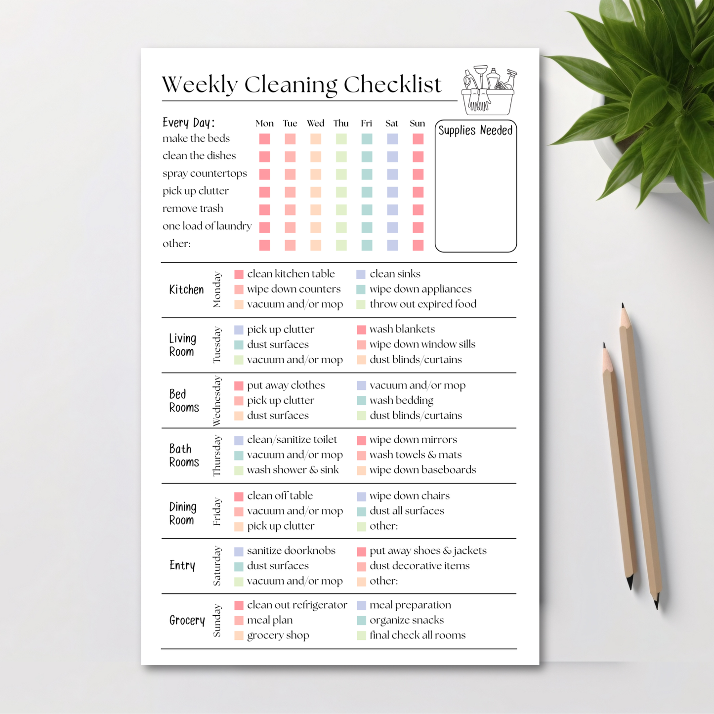 Weekly cleaning checklist: 50-page notepad