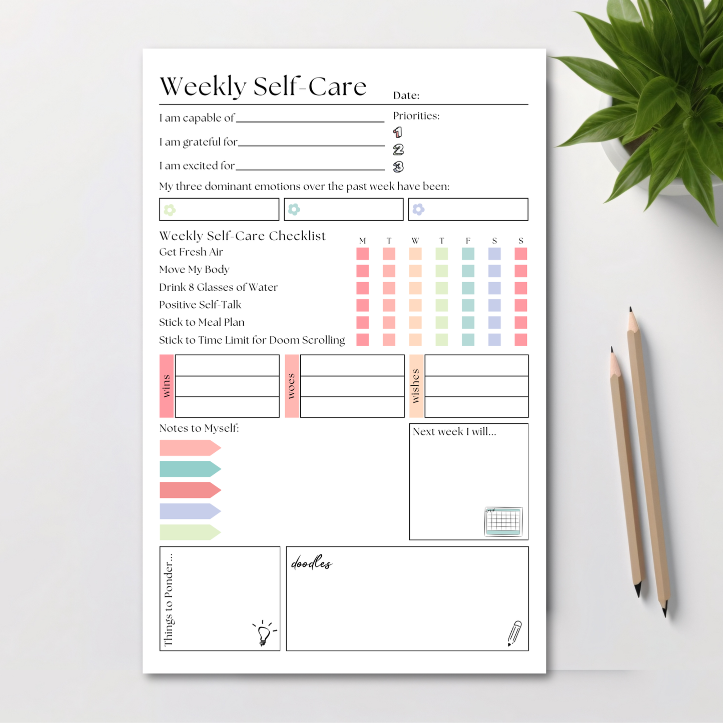 Weekly self-care planner