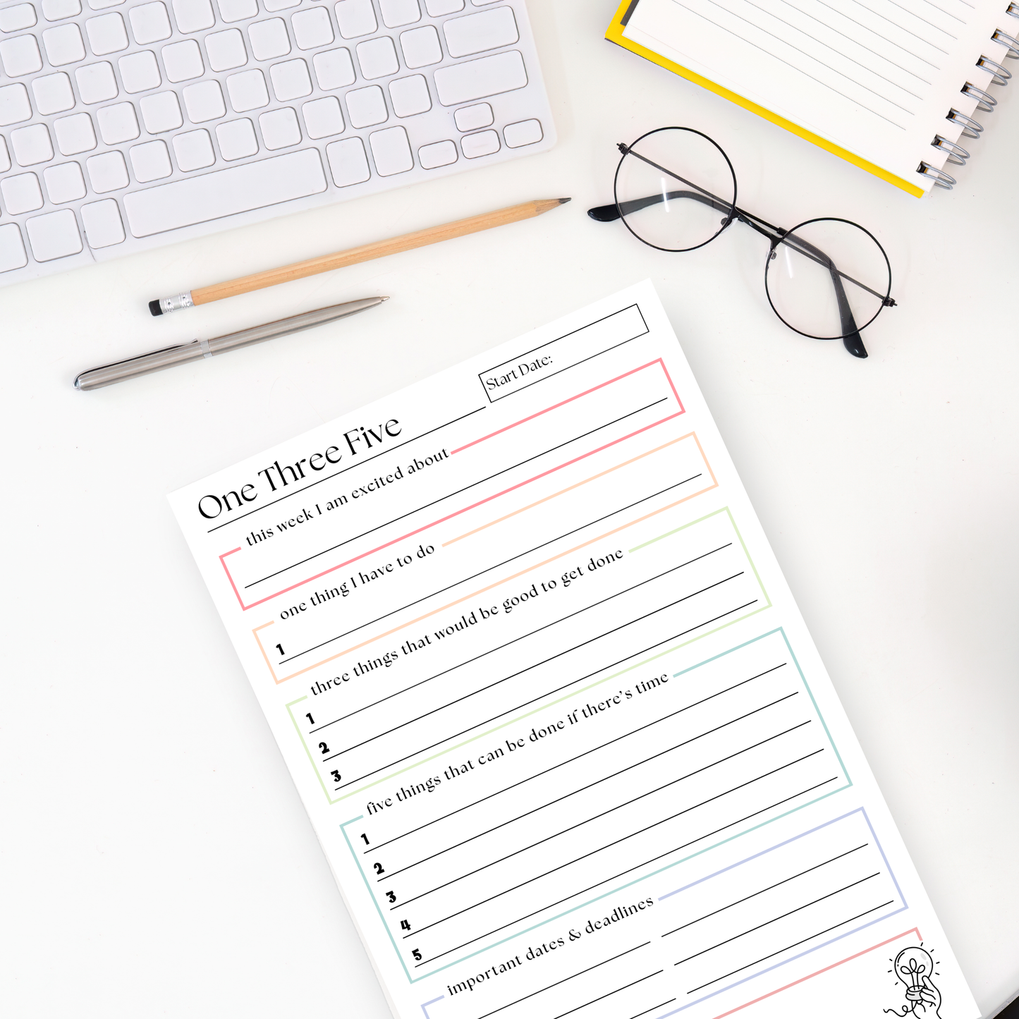 One-three-five weekly organizer and planner: 50-page notepad