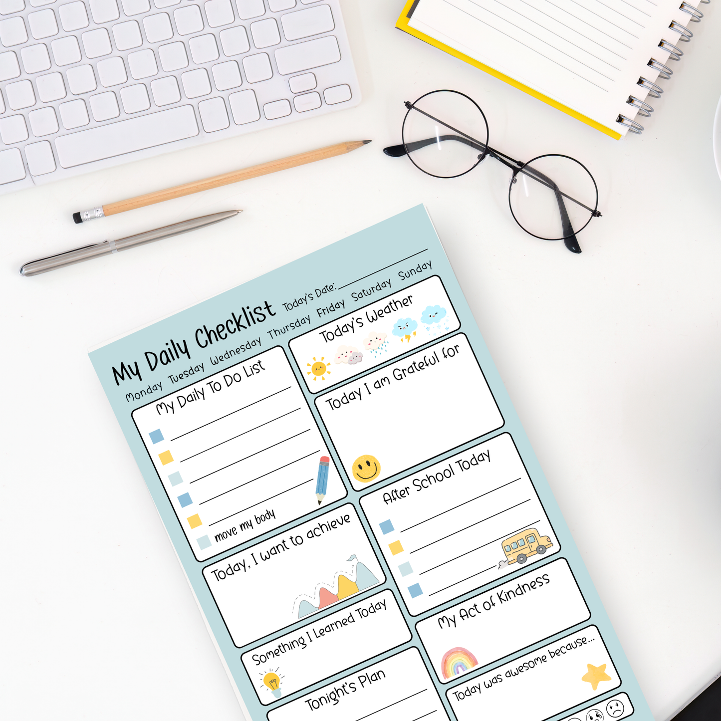 Kids daily activity checklist: 50-page notepad