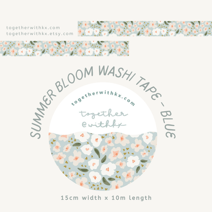 Summer bloom blue 15mm washi tape