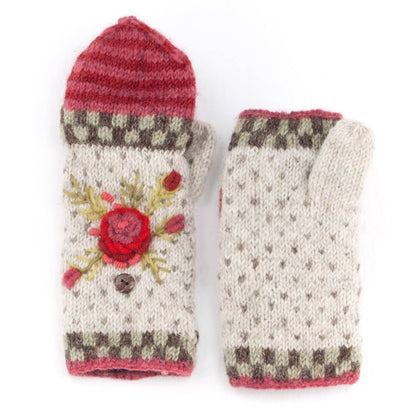 Aubrey floral embroidered wool reading mitts