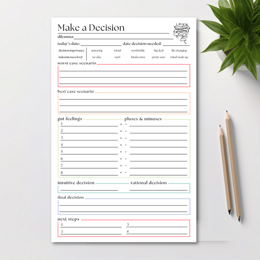 Make a decision planner: 50-page notepad