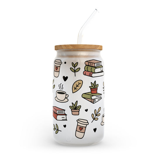 Books and coffee 16 oz glass tumbler