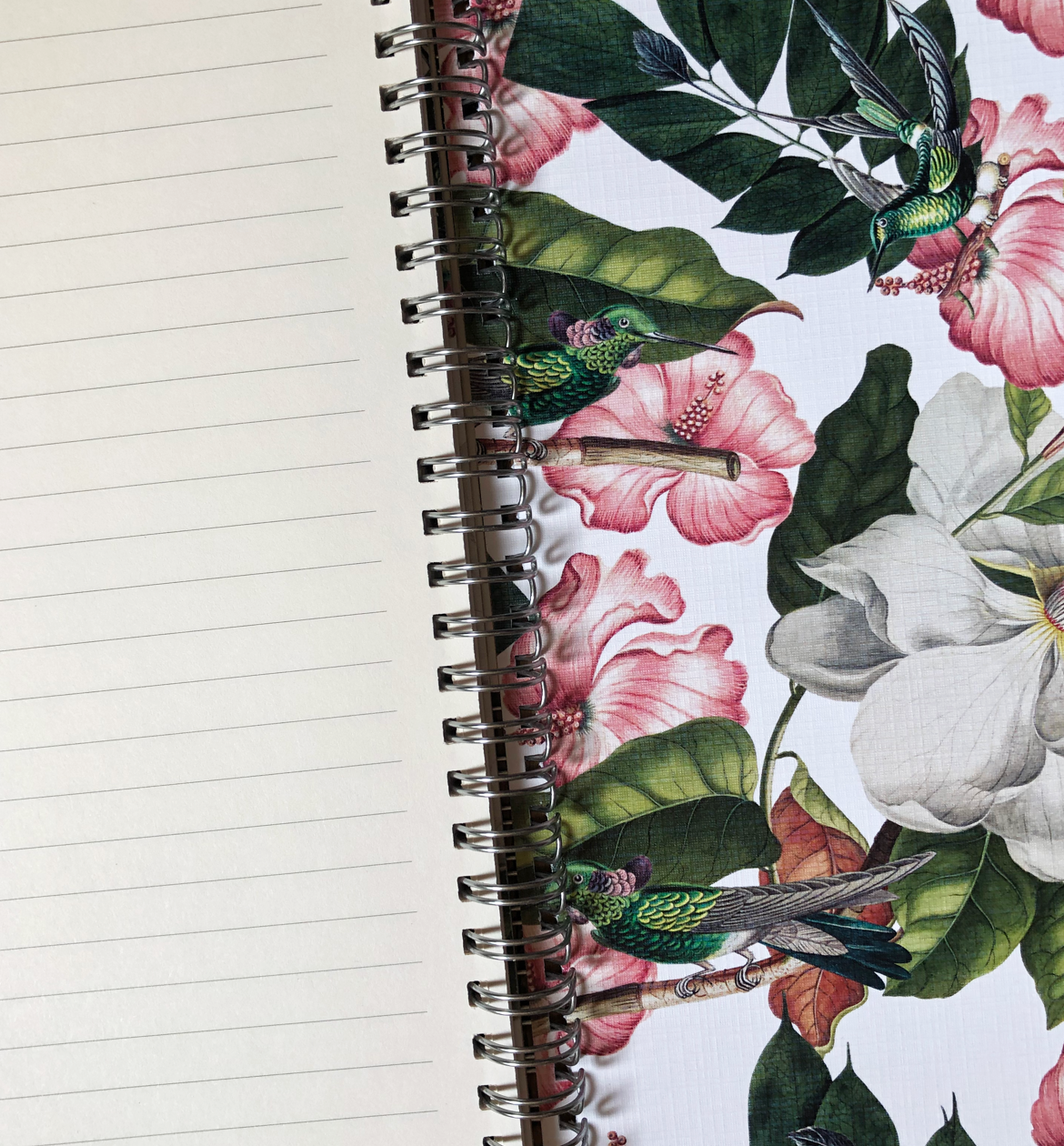 Magnolia flowers & hummingbirds hardcover spiral notebook