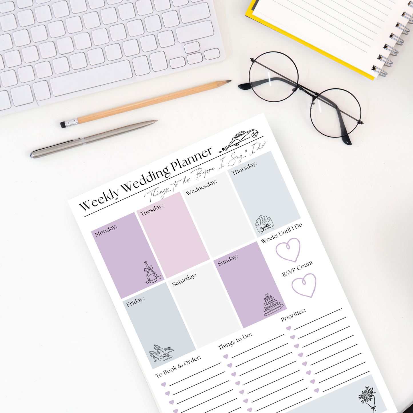 Weekly wedding planner: 50-page tear off notepad