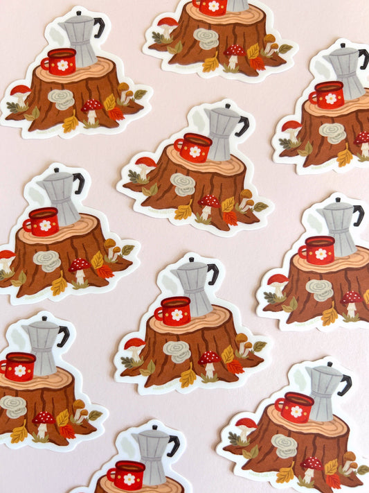Coffee in forest sticker