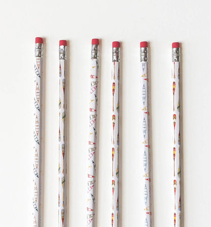 Set of 6 canoe & paddle pencils